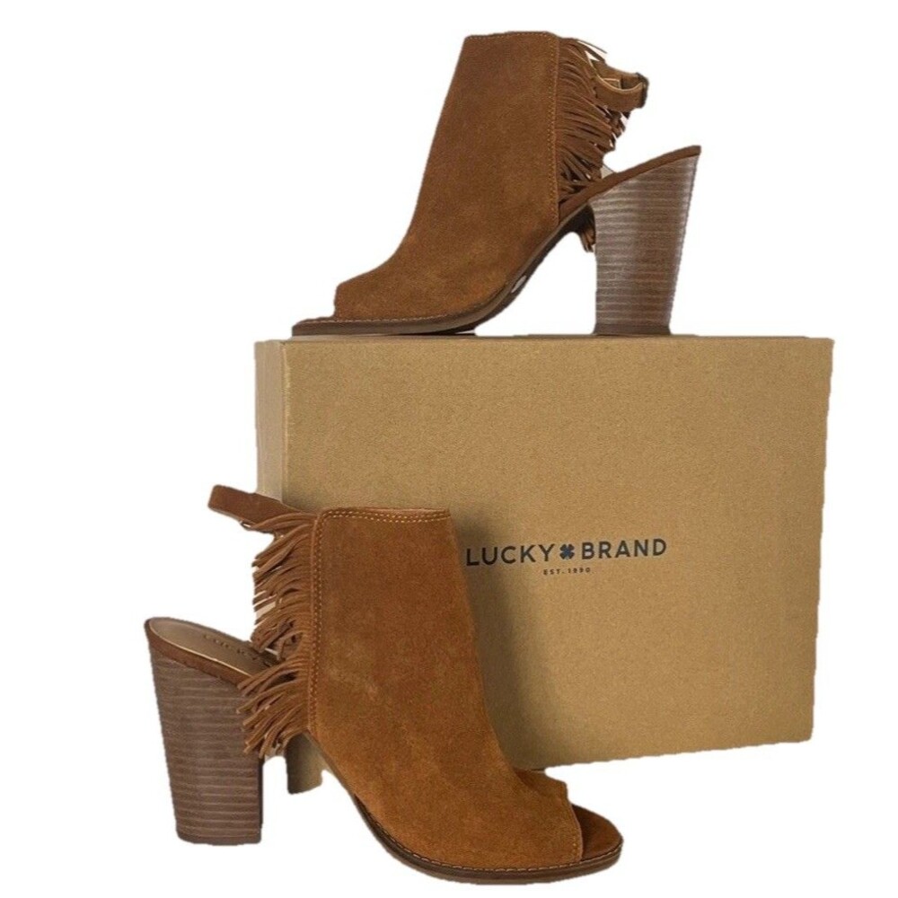 Lucky Brand Lantau Bootie Slingback Peep Toe 4"Heel Oiled Suede Toast Size 8M